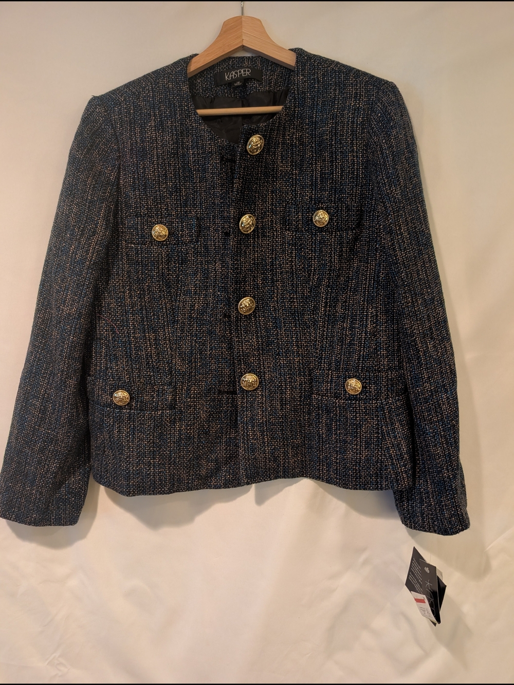 Kasper Navy & Gold Tweed Button Front Jacket - Picture 13 of 13